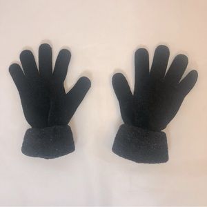 Black Chenille Gloves Fuzzy Shiny Black trim Womens ONE size Fits all